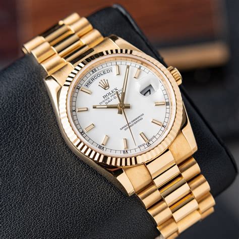 rolex day date 36mm gold white dial|rolex day date president 36mm.